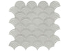Element Mist glass mosaic with a light grey colour. In a scallop mosaic shape.