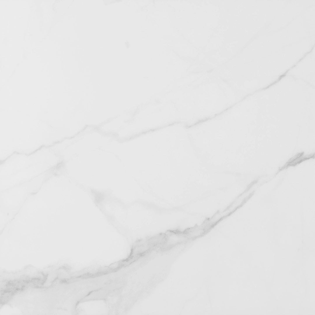 Essential White glossy porcelain tile with a white and grey marble design, for floors and walls. In a 24x24" size.