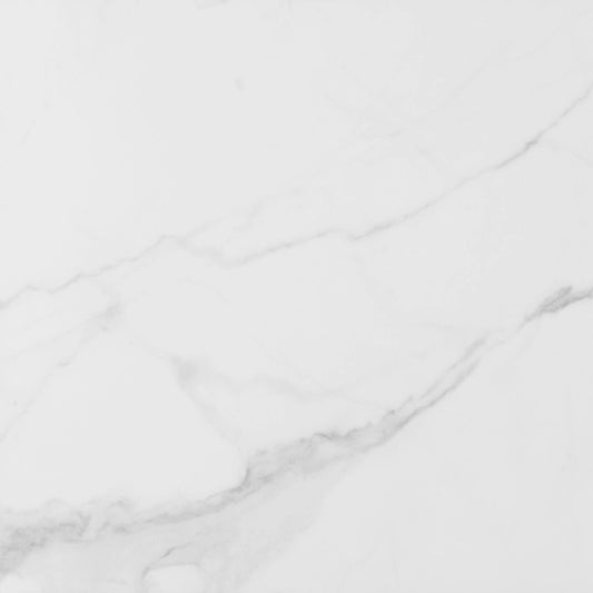 Essential White glossy porcelain tile with a white and grey marble design, for floors and walls. In a 24x24" size.