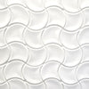 Pure white glossy mosaic tile with a waved scallop shape, for walls and backsplashes.