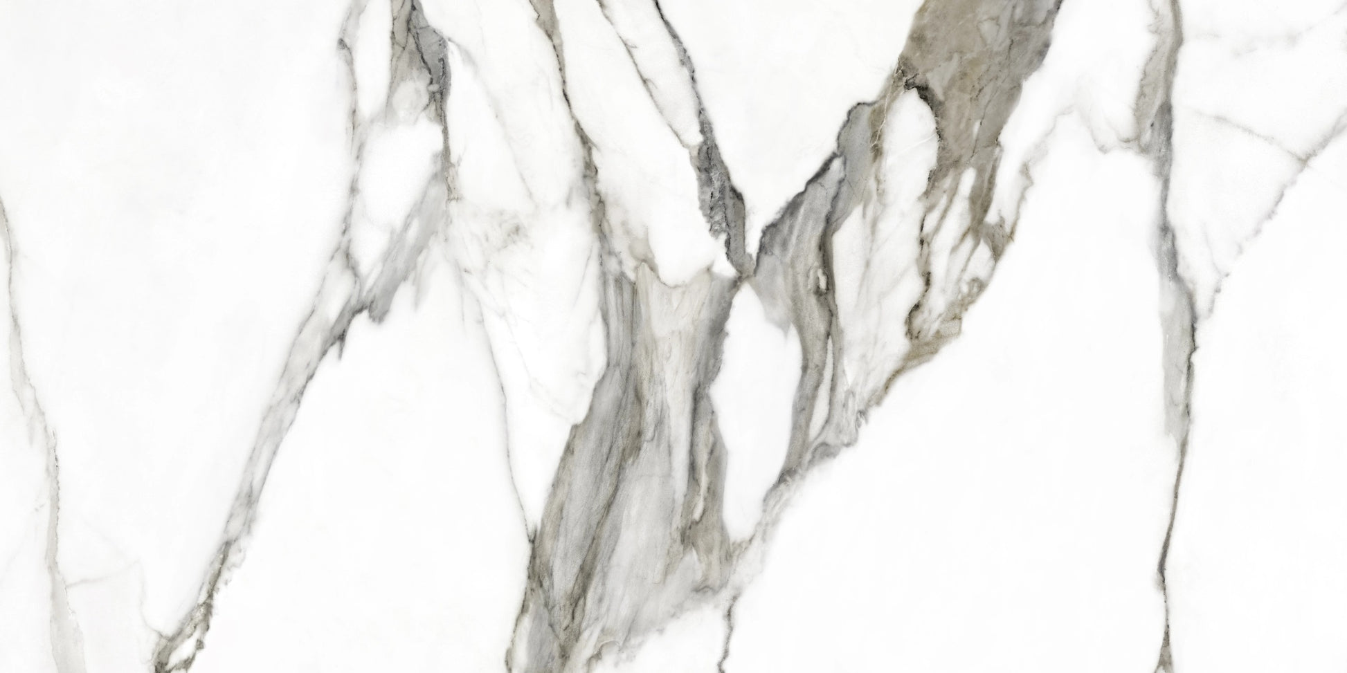 Fantasy Topo polished porcelain tile with a white and taupe marble design, for floors and walls. In a 24x48" size.