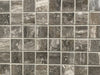Ferrara Brown-Black polished porcelain tile with a stone design, for floors and walls. In a 1x1" square mosaic size.