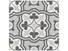 Form Ice Baroque matte porcelain tile with a connecting pattern in white, grey, and black colours. In a 8x8" size.
