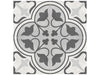 Form Ice Clover matte porcelain tile with a connecting clover pattern in white, grey, and black colours. In a 8x8" size.