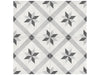 Form Ice Compass matte porcelain tile with a compass connecting pattern in white, grey, and black. In a 8x8" size.
