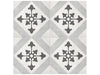 Form Ice Northstar matte porcelain tile with a connecting star pattern in white, grey, and black. In a 8x8" size.