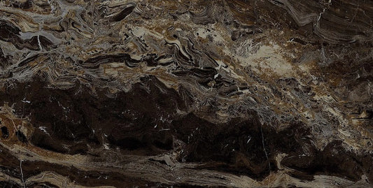 Frappuccino polished porcelain tile with a brown marble design, for floors and walls. Made in Italy, in a 24x48" size.