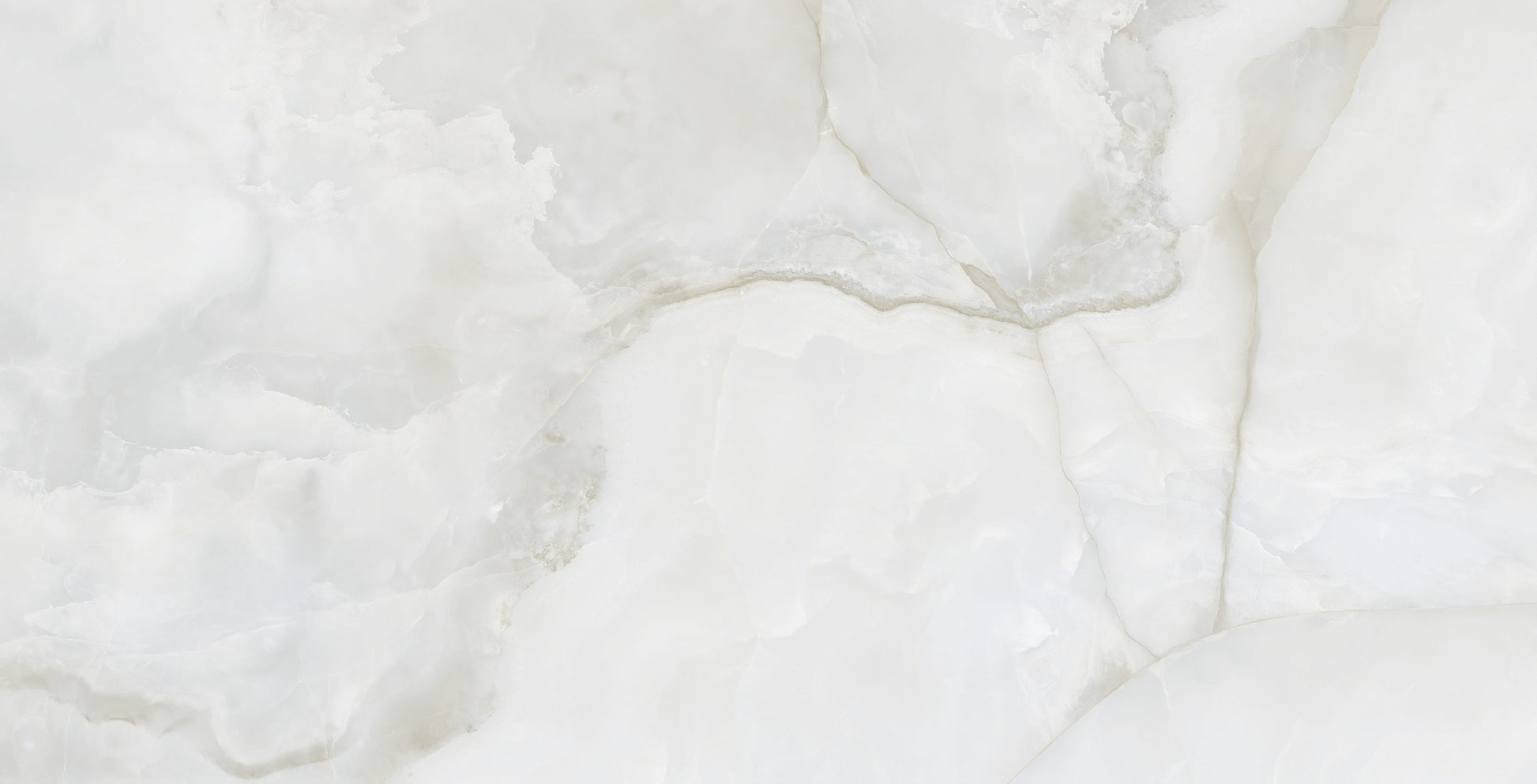 Glacial Valley polished porcelain tile with an off-white/ivory onyx design, for floors and walls. In a 24x48" size.