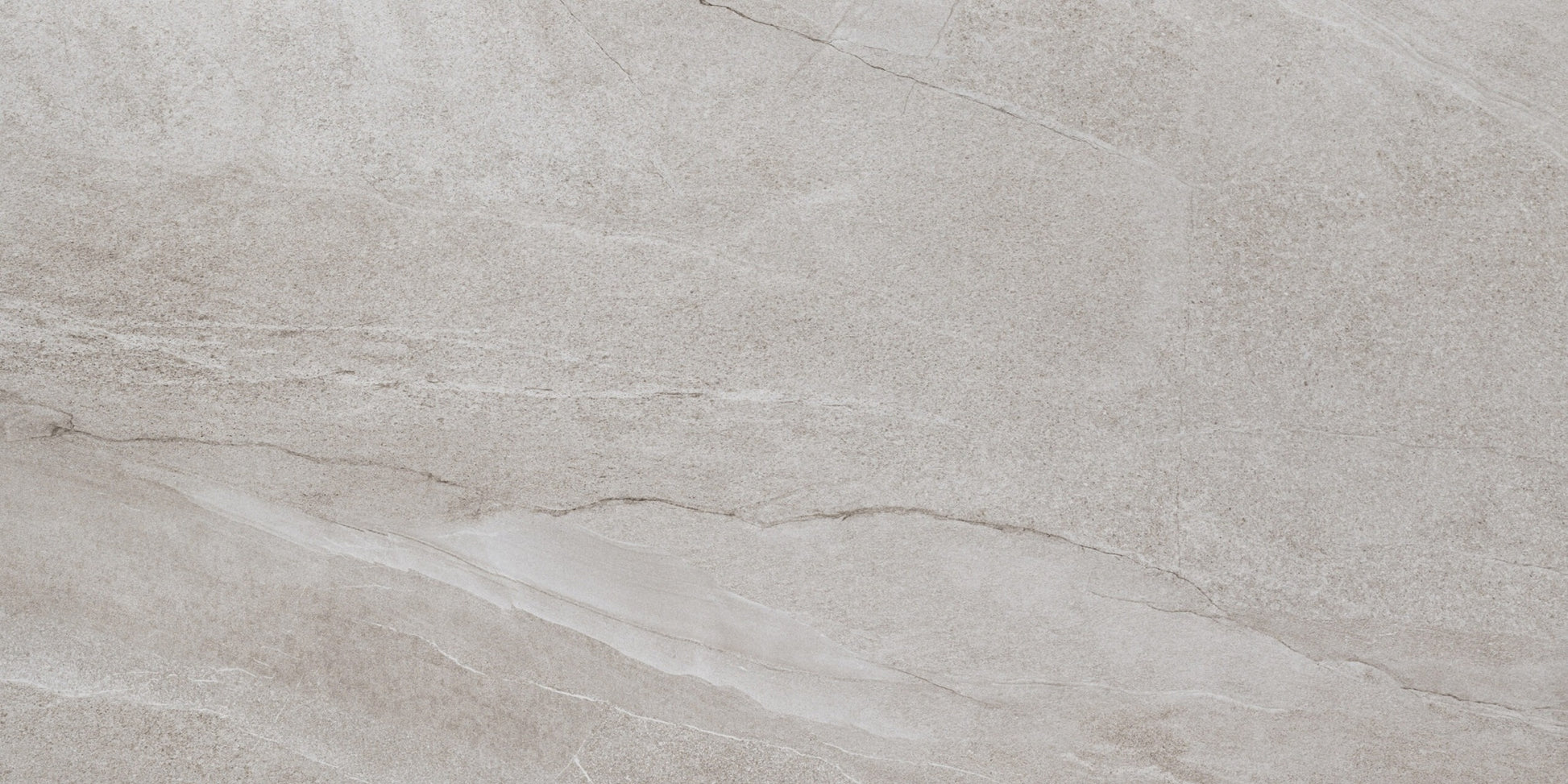 Halley Light sugar porcelain tile with a greige stone design, for floors and walls. Made in Spain, in a 24x48" size.