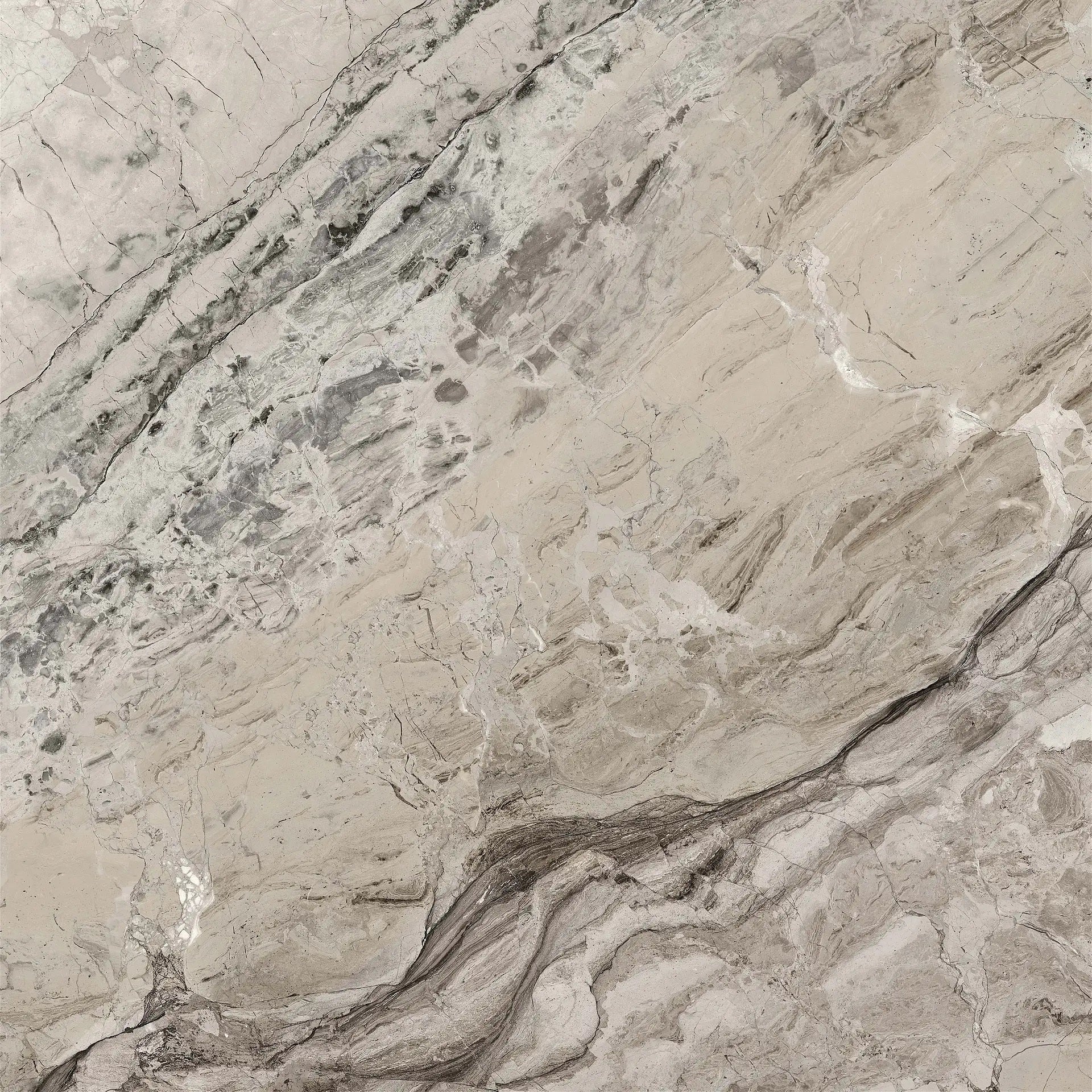 Illusion grey and beige stone look matte porcelain tile for floor and wall made in Italy. 24x24" size.