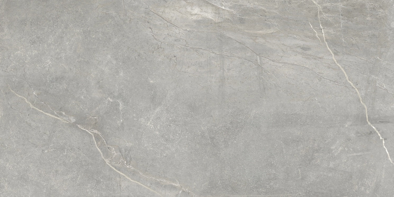 Iroc Greige stone look matte porcelain tile for floor and wall made in Italy. 12x24" size.