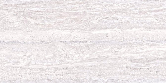 Julia Pearl porcelain tile with a light grey travertine design, for floors and walls. Made in Spain, in a 24x48" size.