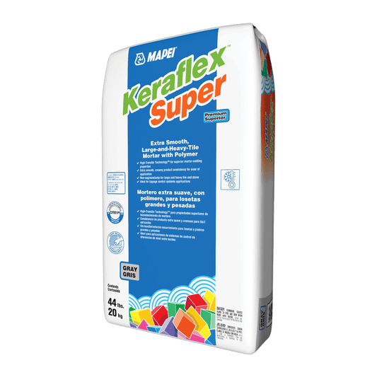 Mapei Keraflex Super cement/mortar for tiles, in a grey colour, in a 44 lb bag.