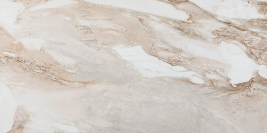 Lab Jeans Cream porcelain tile with a white marble design, for floors and walls. Made in Spain, in a 24x48" size.