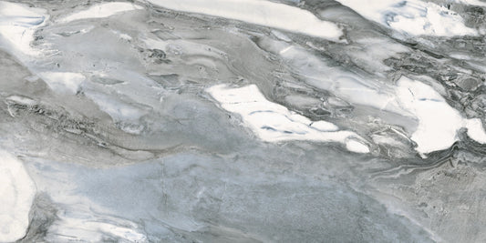 Lab Jeans Grigio porcelain tile with a white marble design, for floors and walls. Made in Spain, in a 24x48" size.