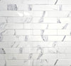 Calacata white marble style ceramic subway tile, for walls. Made in Spain, in a 3x12" size.