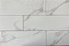 Liso Carrara white marble style ceramic subway tile, for walls. Made in Spain, in a 4x12" size.
