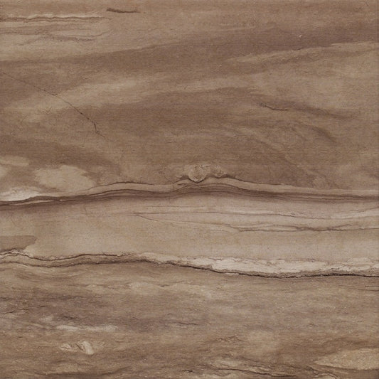 Lucio Marengo glossy ceramic tile with a brown design, for floors and walls. Made in Spain, in a 18x18" size.