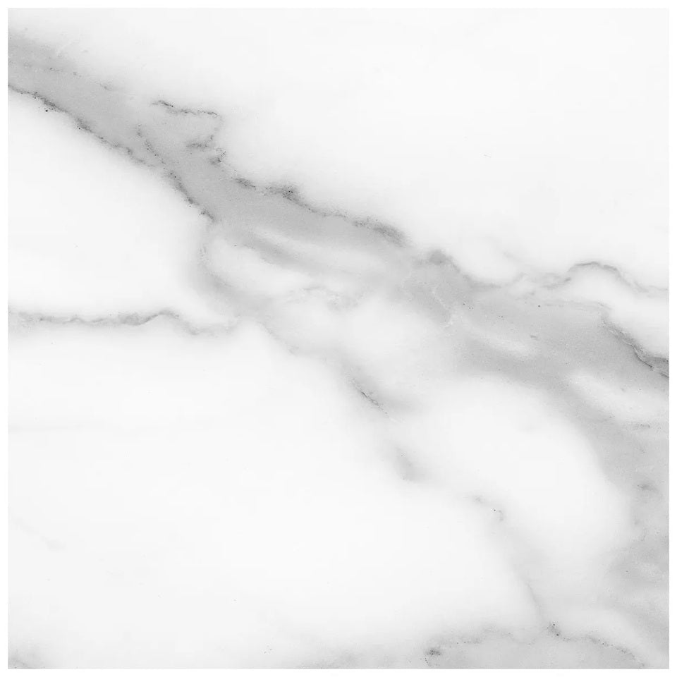 Lumino Statuario matte porcelain tile in a white and grey marble style, for floors and walls. In a 13x13" size.