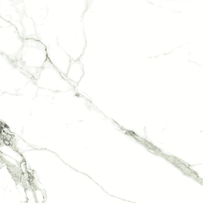 Marmo Angelina polished/matte porcelain tile in a white marble style, for floors and walls. In a 24x24" size.