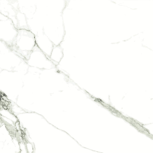 Marmo Angelina polished/matte porcelain tile in a white marble style, for floors and walls. In a 24x24" size.