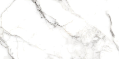 Marmo Angelina polished/matte porcelain tile in a white marble style, for floors and walls. In a 24x28" size.