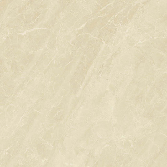 Balkan Marfil glossy porcelain tile with a beige stone design, for floors and walls. Made in Spain, in a 24x24" size.