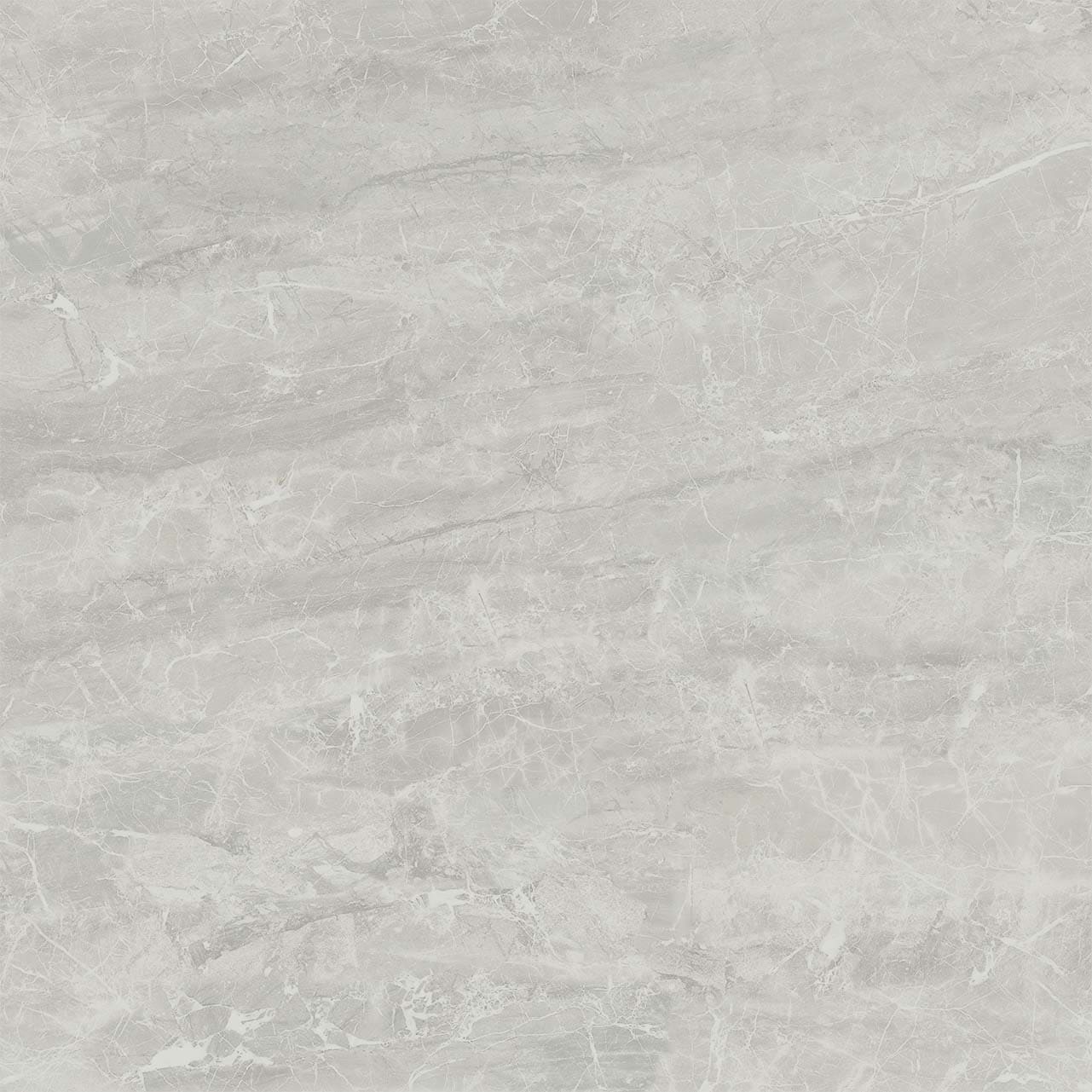 Balkan Perla glossy porcelain tile with a grey stone design, for floors and walls. Made in Spain, in a 24x24" size.