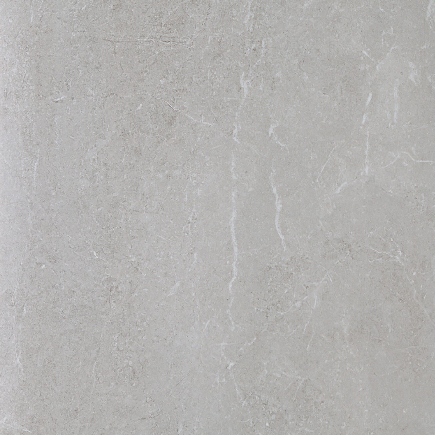 Kibal Gris glossy porcelain tile with a grey stone design, for floors and walls. Made in Spain, in a 24x24" size.