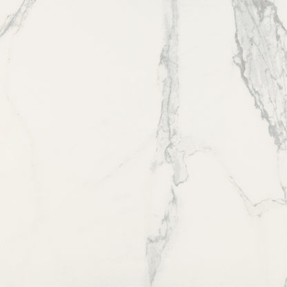 Palatina Blanco glossy porcelain tile with a white marble design, for floors and walls. Made in Spain, in a 24x24" size.