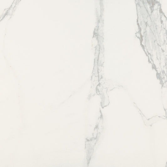 Palatina Blanco glossy porcelain tile with a white marble design, for floors and walls. Made in Spain, in a 24x24" size.