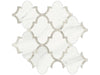 Mayfair Volakas Grigio porcelain tile with a white and grey marble style, for floors and walls. In an arabesque mosaic.