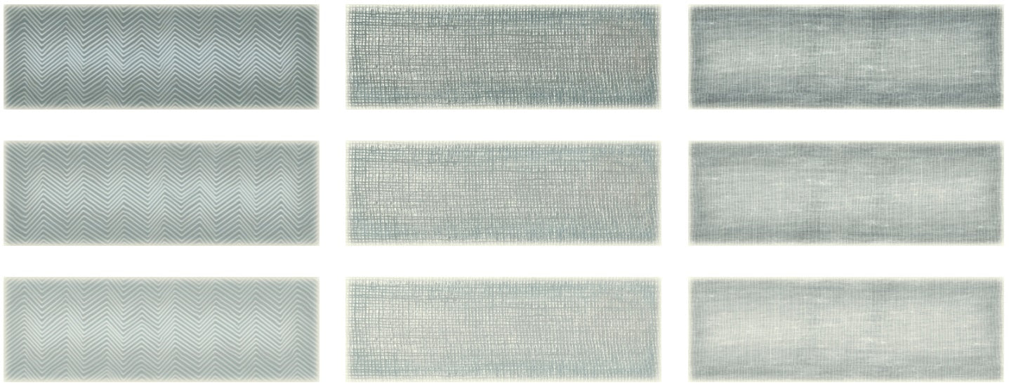 Mediterraneo Fern contemporary style glossy green ceramic subway tile with varying designs, for walls. In a 3x12" size.