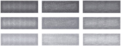 Mediterraneo Gris contemporary style glossy grey ceramic subway tile with varying designs, for walls. In a 3x12" size.