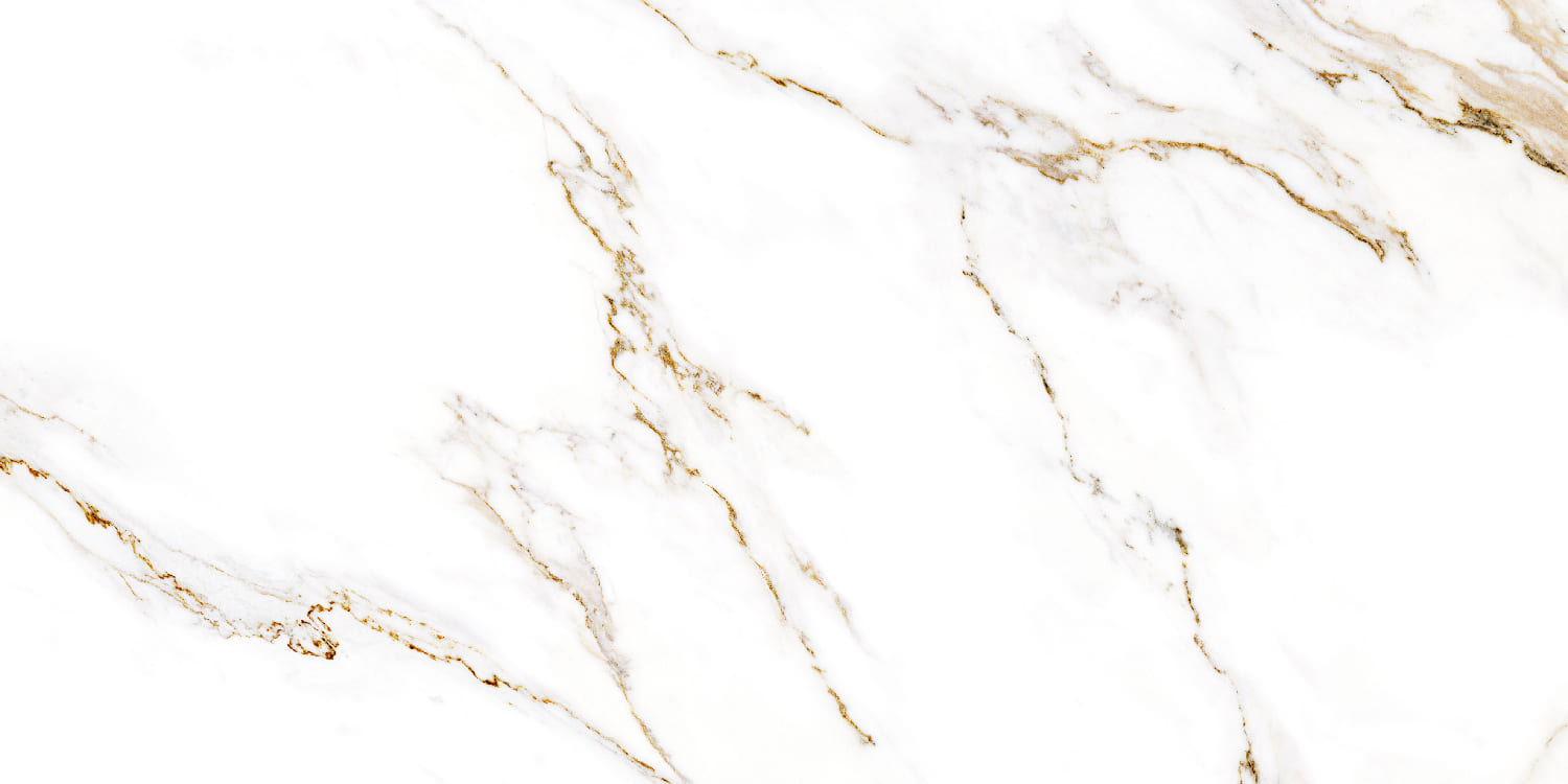 Mery Gold glossy porcelain tile with a marble design, for floors and walls. Made in Spain, in a 24x48" size.