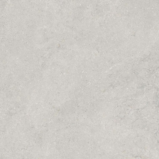 Milano Cool matte porcelain tile with a light grey stone design, for floors and walls. In a 24x24" size.