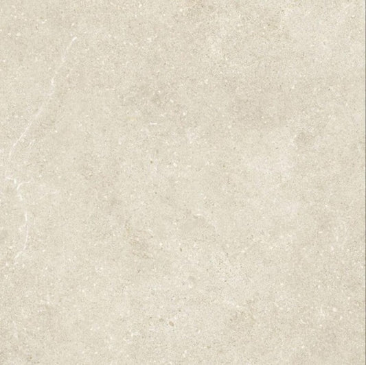 Milano Warm matte porcelain tile with a beige/off-white stone design, for floors and walls. In a 24x24" size.