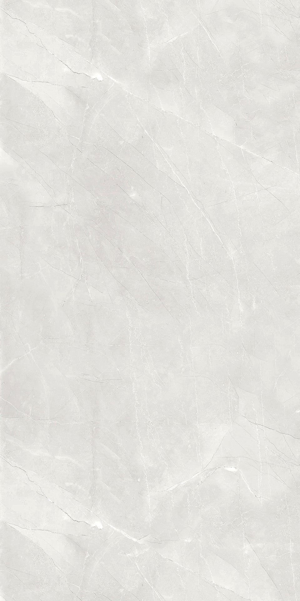 Minerva Bianco polished and matte porcelain tile in a light grey marble style, for floors and walls. In a 24x48" size.