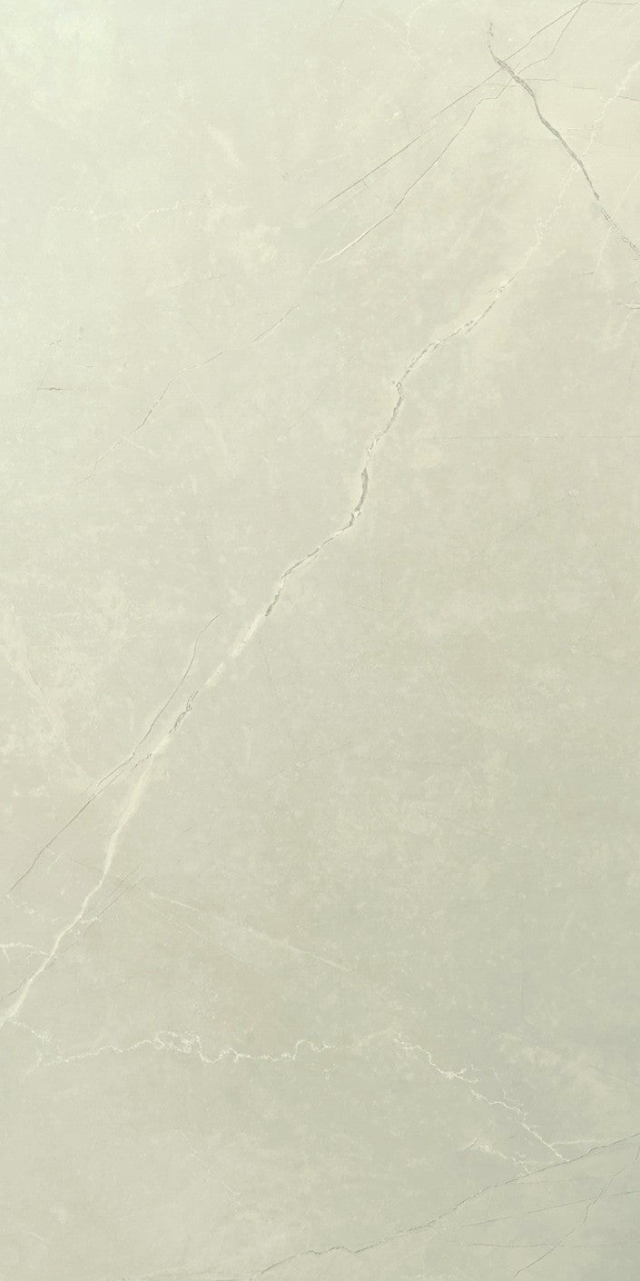 Minerva Cream matte porcelain tile in a cream marble style, for floors and walls. In a 24x48" size.