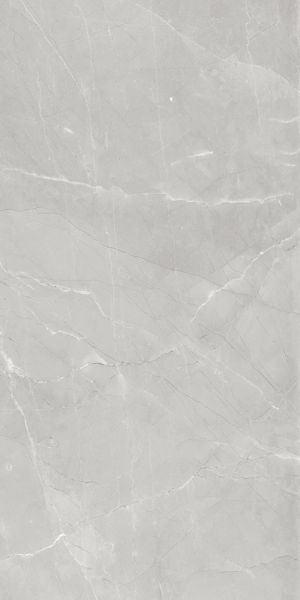 Minerva Grey polished and matte porcelain tile in a grey marble style, for floors and walls. In a 24x48" size.