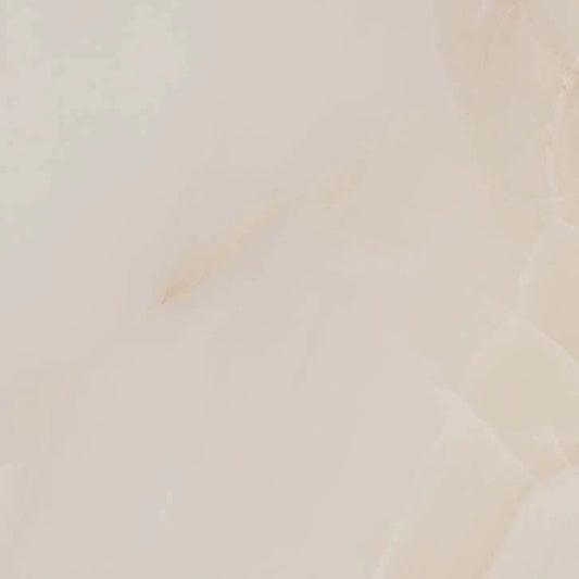 Mirage Warm glossy porcelain tile with a beige onyx design, for floors and walls. Made in Spain, in a 24x24" size.