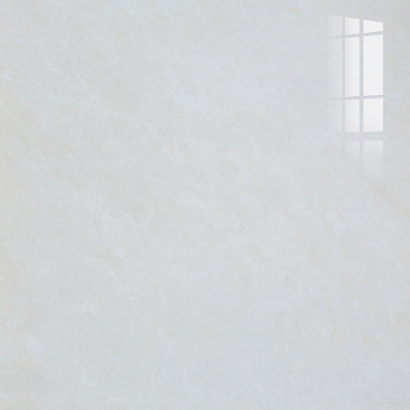 Moonstone polished porcelain tile in a warm grey/beige marble style, for floors and walls. In a 48x48" size.