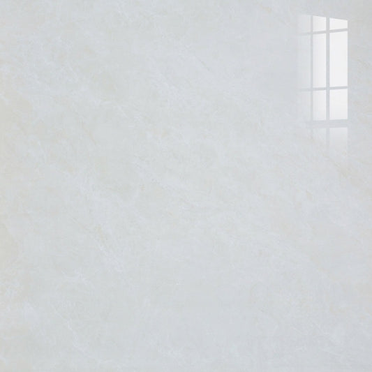Moonstone polished porcelain tile in a warm grey/beige marble style, for floors and walls. In a 48x48" size.