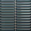 Nairobi Blue artisan style glossy ceramic subway tile with 0.6x4" arrow carvings. Made in Spain, in a 8x8" size.