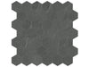 Nord Carbon matte porcelain tile with a charcoal black stone style, for floors and walls. In a small hexagon mosaic.