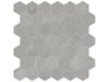 Nord Palladium matte porcelain tile with a grey stone style, for floors and walls. In a small hexagon mosaic.