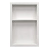 Pure White prebuilt quartz shower niche made of engineered stone that offers shower storage, with a shelf.