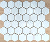 Retro White pure white satin matte finish porcelain chip mosaic. In a 2" hexagon mosaic size.