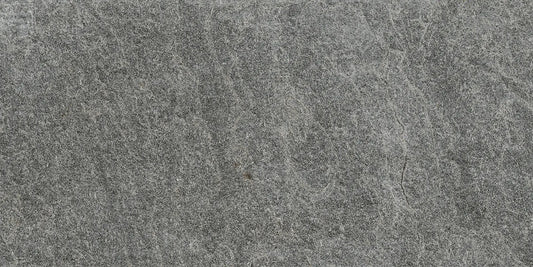 Rocking Anthracite matte porcelain tile with a stone design, for floors and walls. Made in Italy, in a 8x16" size.