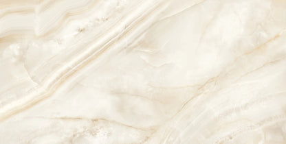 Rodas Light Beige polished porcelain tile with an onyx design, for floors and walls. Made in Spain, in a 24x48" size.